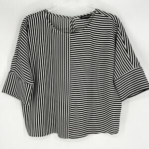 Express Striped Dolman Sleeve 3/4 Sleeve Blouse Black and White Small